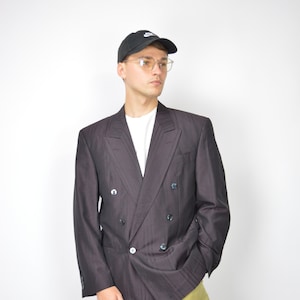 Vintage dark purple striped classic 80's wool suit blazer {15}