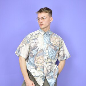 Vintage graphic abstract print short sleeve shirt {K407}