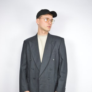 Vintage dunkelgrauer klassischer 80er Jahre Wollanzug Blazer
