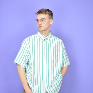 Vintage two colour striped print short sleeve shirt {K367}