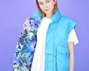 Vintage blue festival puffer gilet vest {W101}