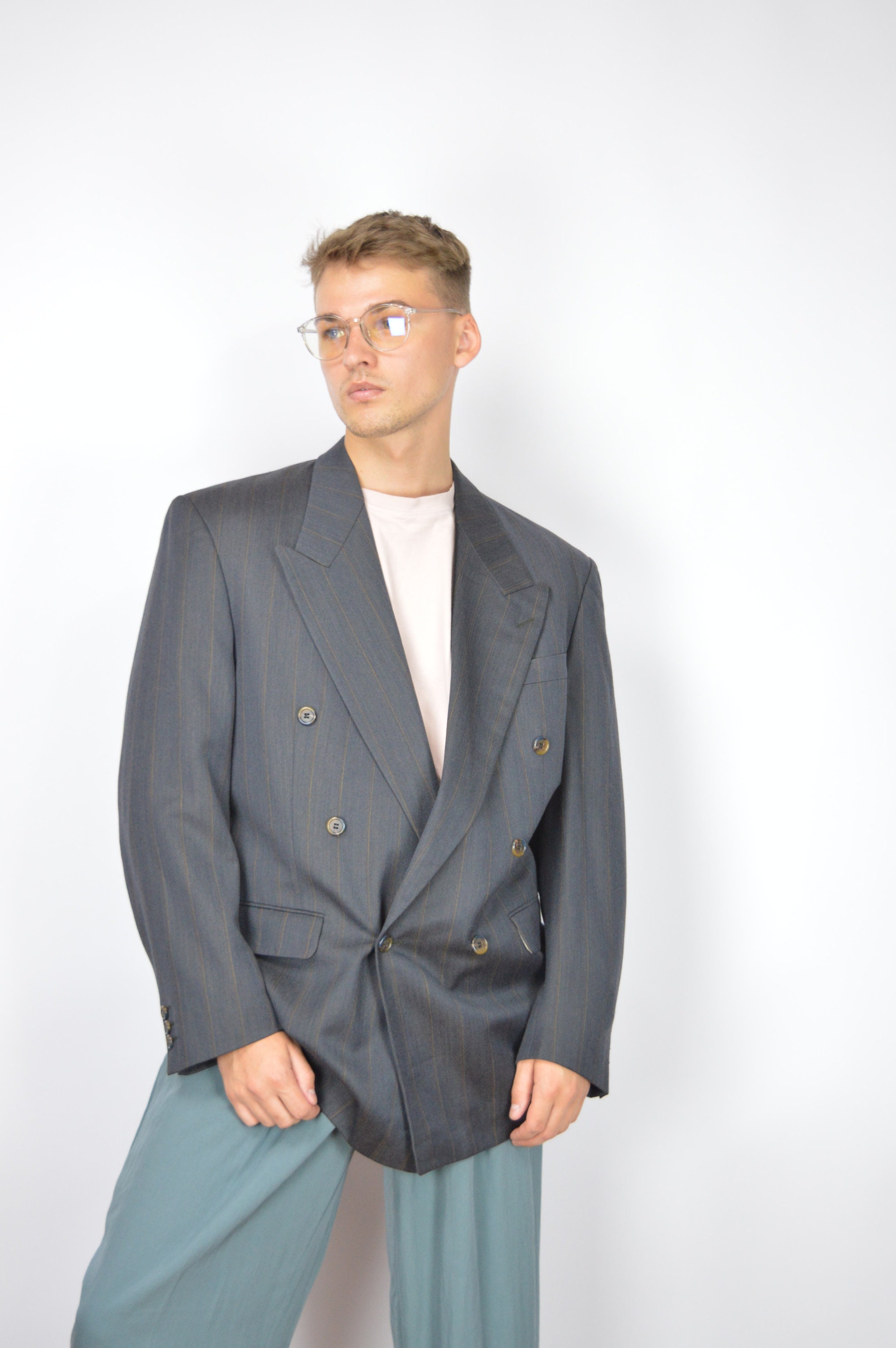 【vintage】80s check double breasted setup