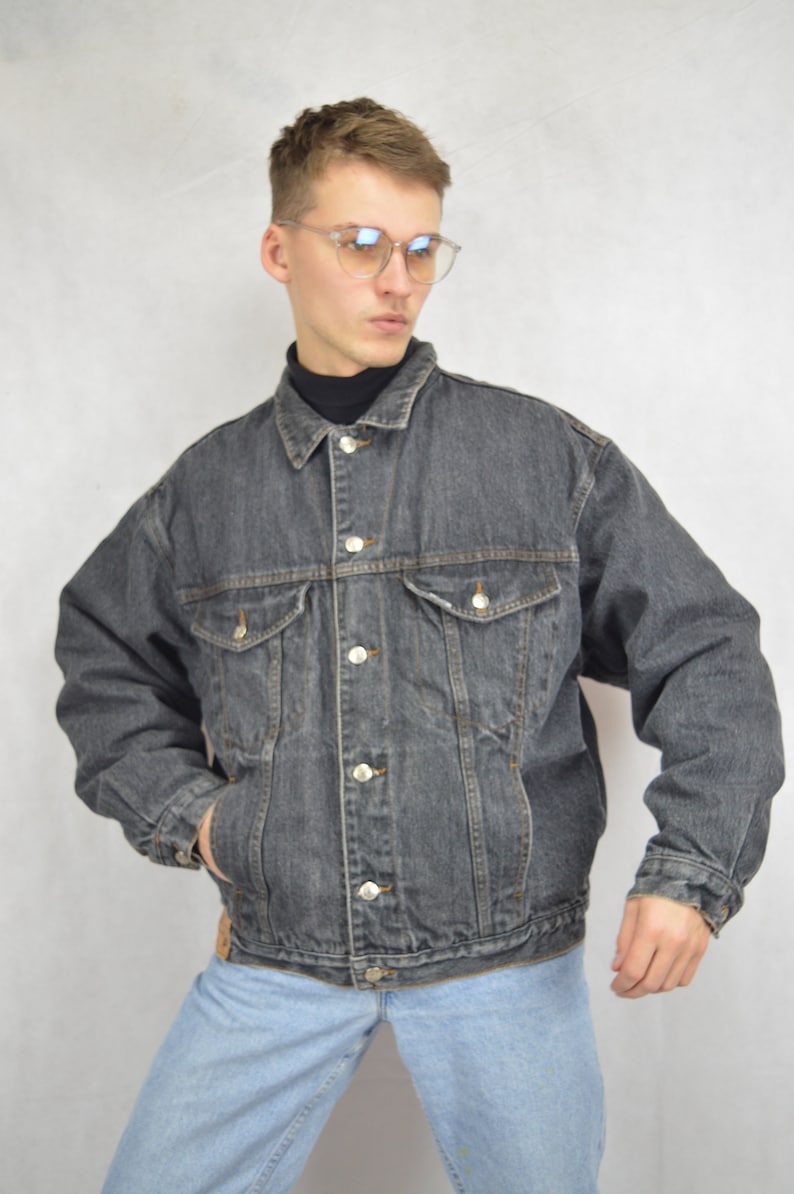 Vintage grey denim jeans classic bomber jacket