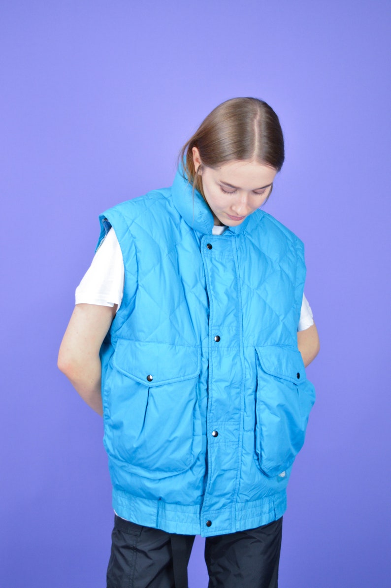 Vintage blue festival puffer gilet vest W101 image 2