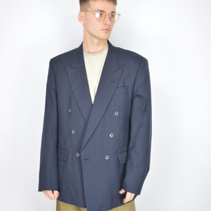 Vintage dark blue classic 80's wool suit blazer 96 image 4