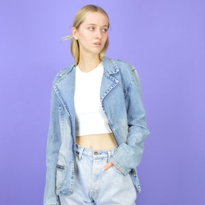 Vintage blue jeans classic denim bomber jacket W541 image 2