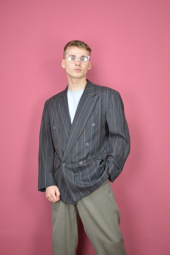 Vintage Striped Suit Blazer: Retro Dark Grey XL Jacket - Etsy Israel
