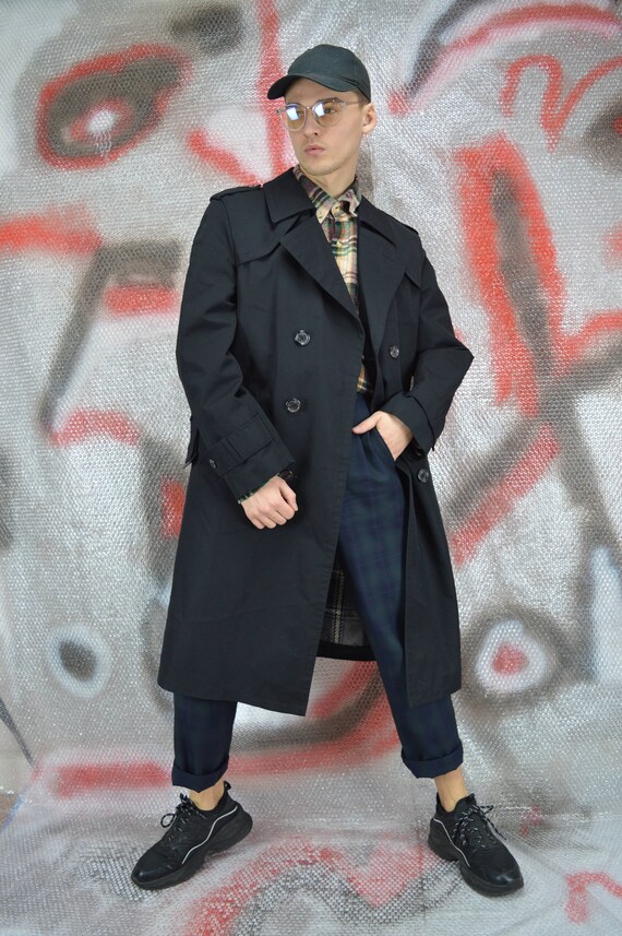 Vintage black classic 80's long trench coat