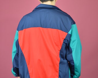 Vintage Multicolour Sports Track Jacket for Men | Retro 80s