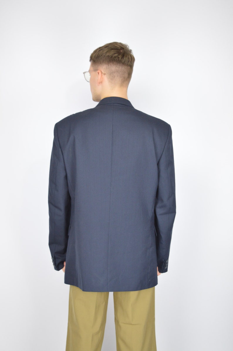 Vintage dark blue classic 80's wool suit blazer 96 image 3