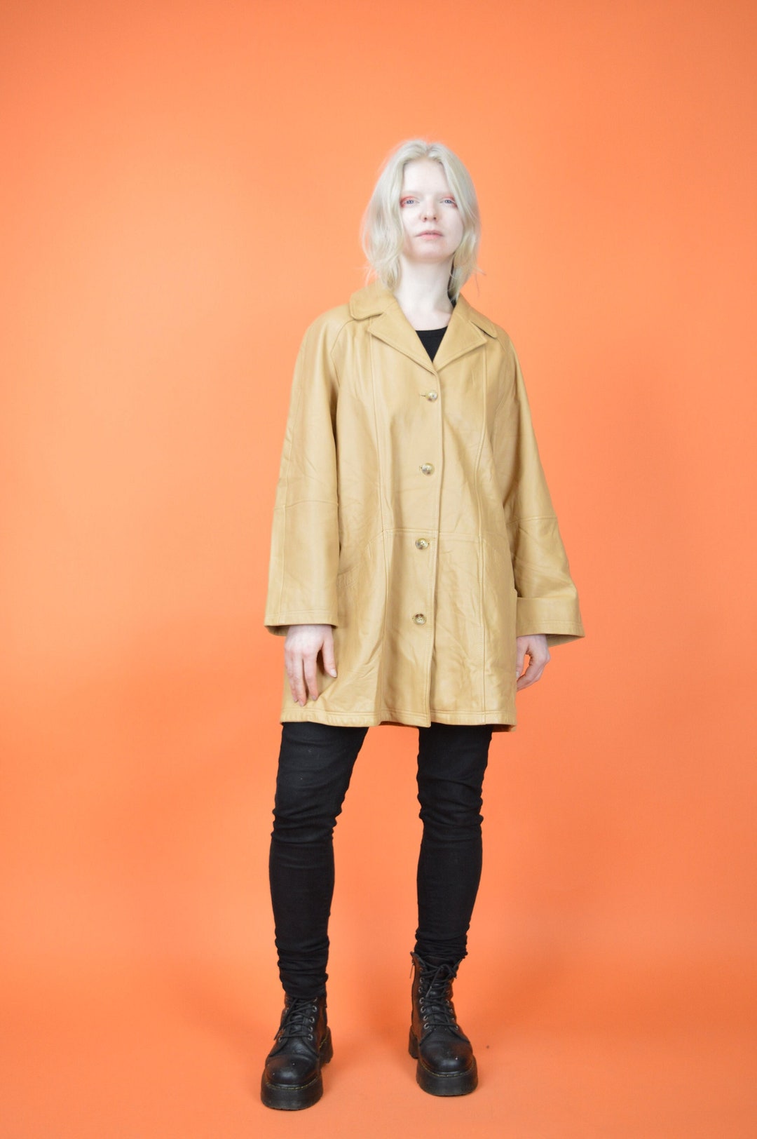 Vintage 80s Brown Leather Jacket Coat - Max Harder - Women's Large