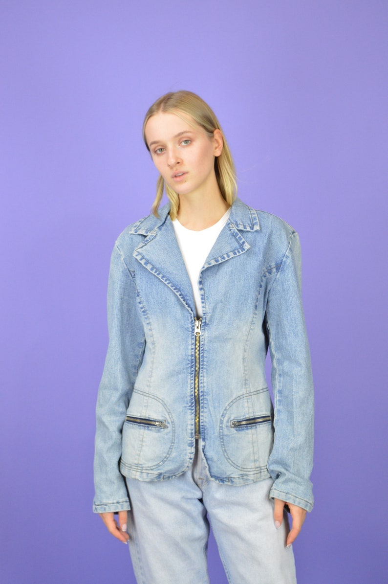 Vintage blue jeans classic denim bomber jacket W541 image 4