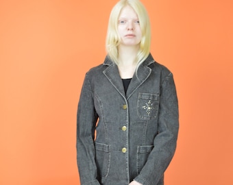 Vintage grey denim classic jeans bomber jacket {W687}