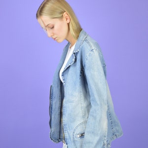 Vintage blue jeans classic denim bomber jacket W541 image 3