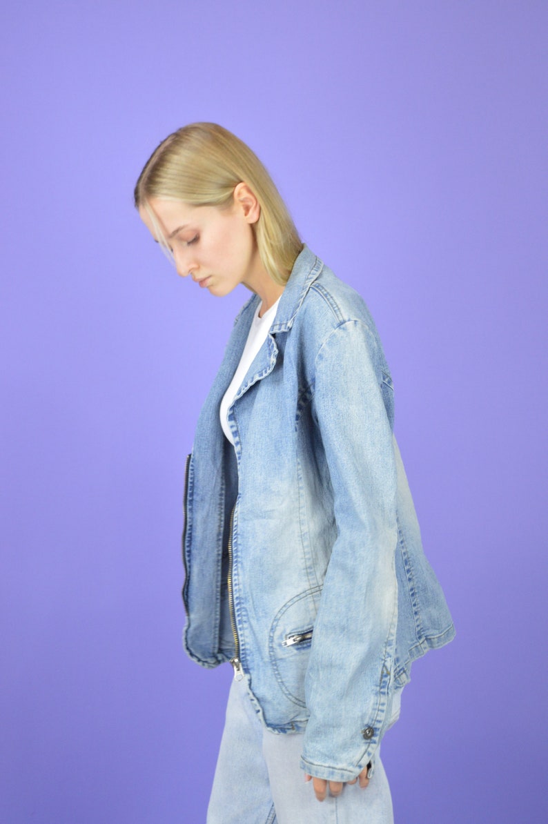 Vintage blue jeans classic denim bomber jacket W541 image 3