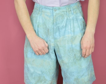 Vintage Blaue Grafik Festival Shorts: Männer Gr. 30, Y2K Rave Streetwear