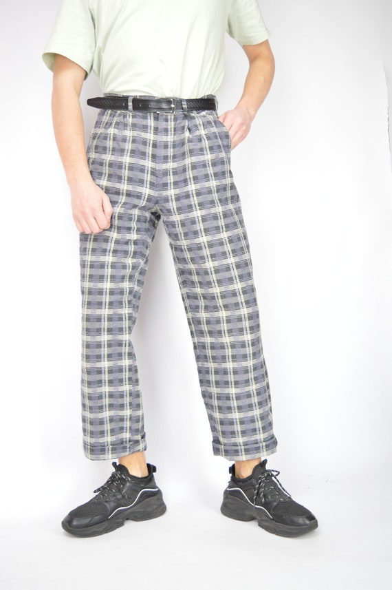Vintage grey checkered classic straight cotton sui