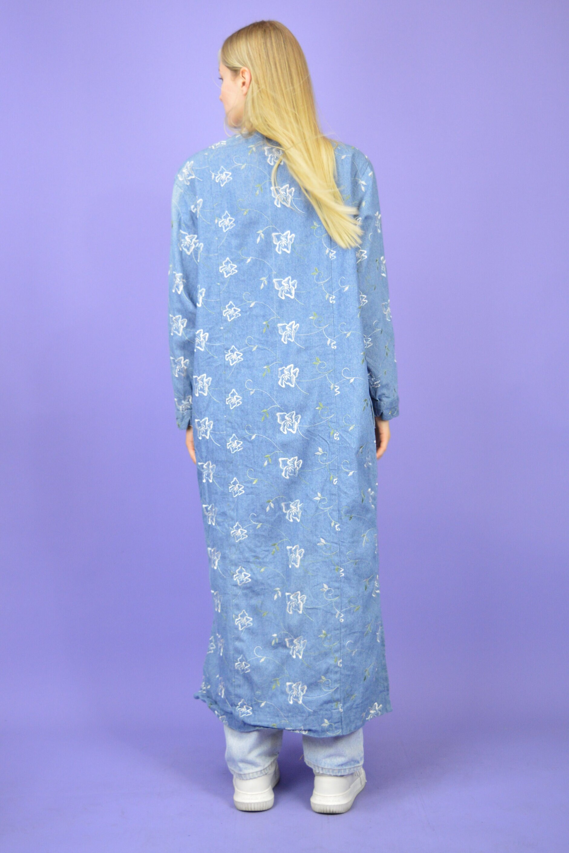 Vintage Blue Classic 80's Cotton Graphic Print Coat – L