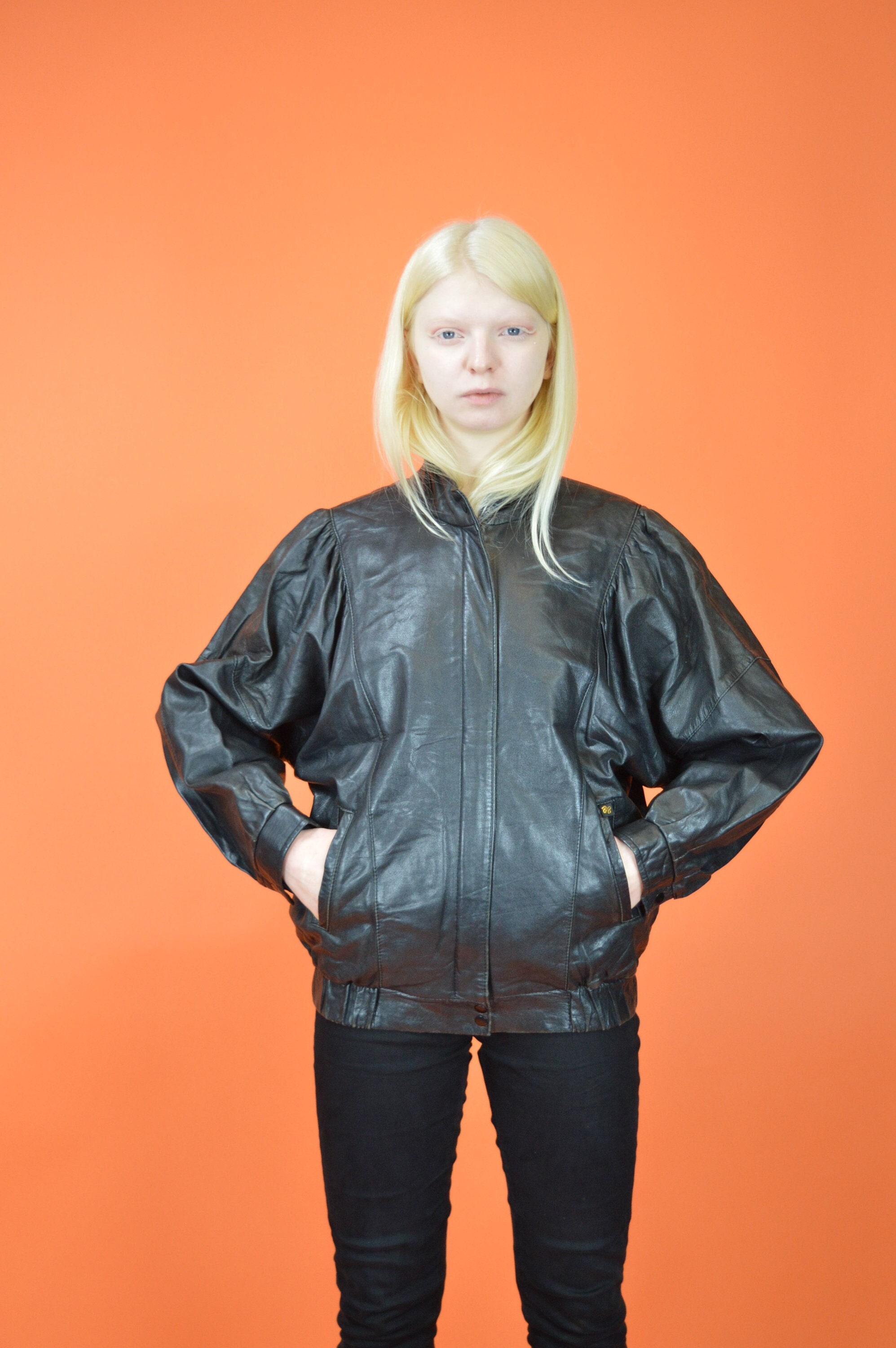 silencio A veces a veces alias Chaqueta bomber de cuero vintage negra clásica de los 80 - Etsy España