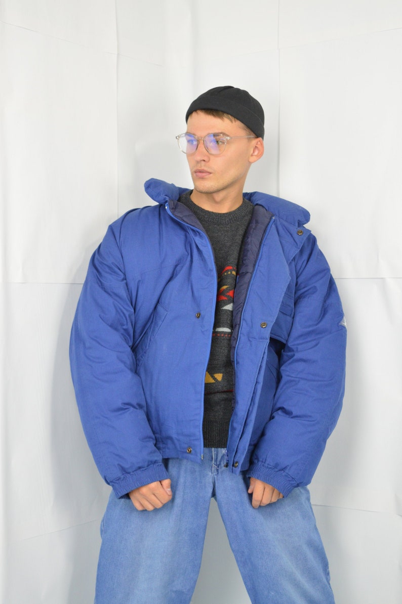 Vintage blue classic winter puffer jacket J47 image 1