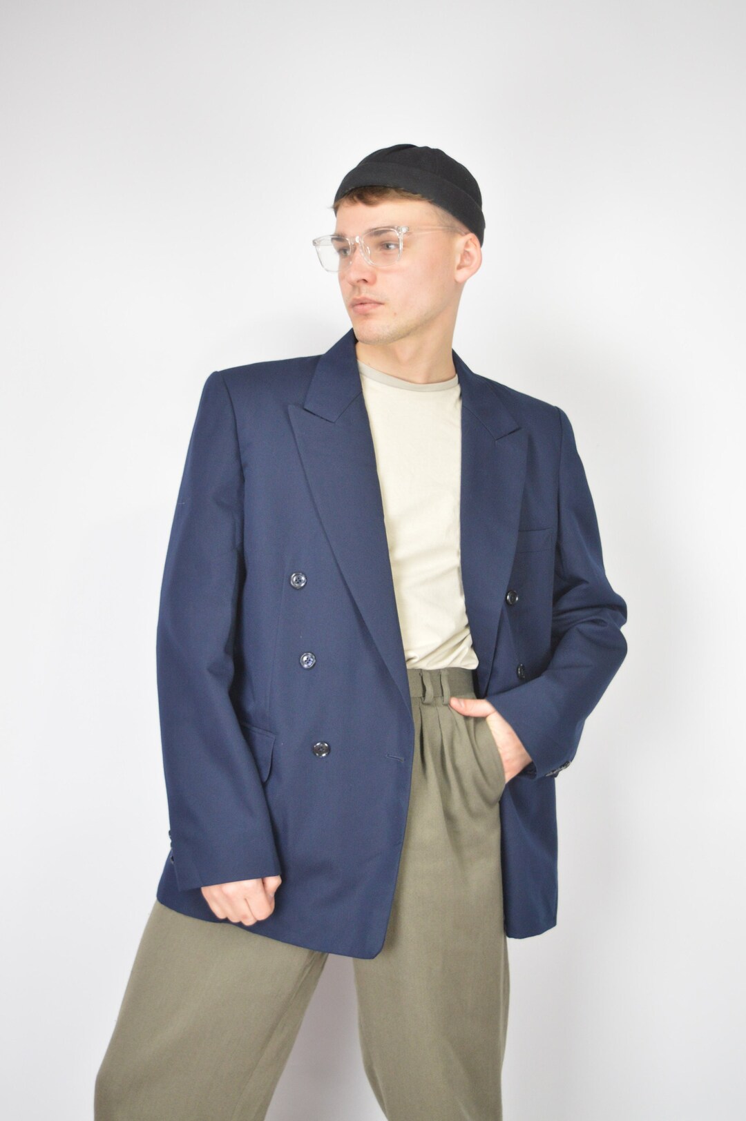 Mens Vintage Dark Navy Blue Nautica Gold Button Sport Coat