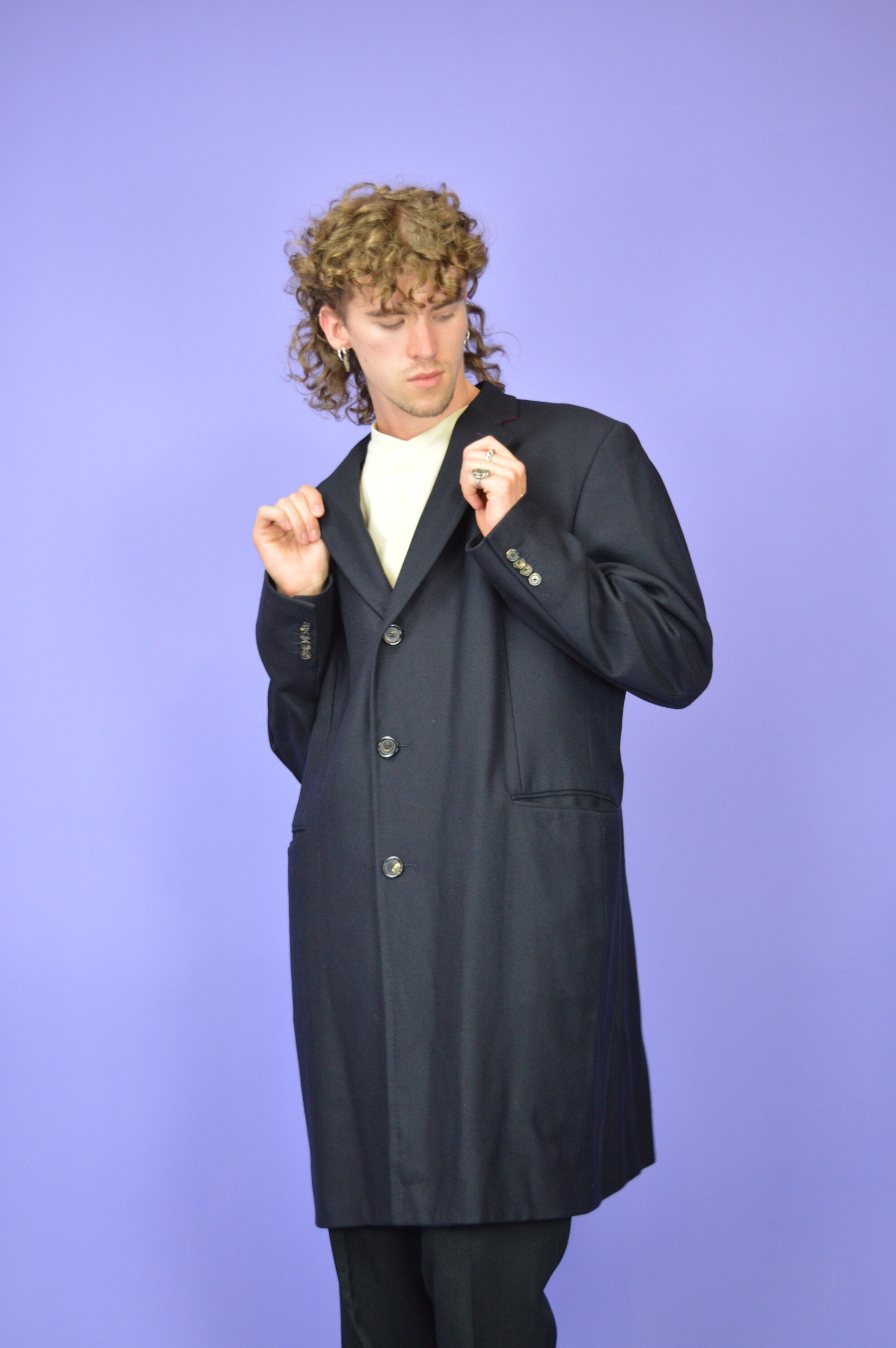 Vintage Dark Blue Classic 80's Wool Coat {C157} - Etsy