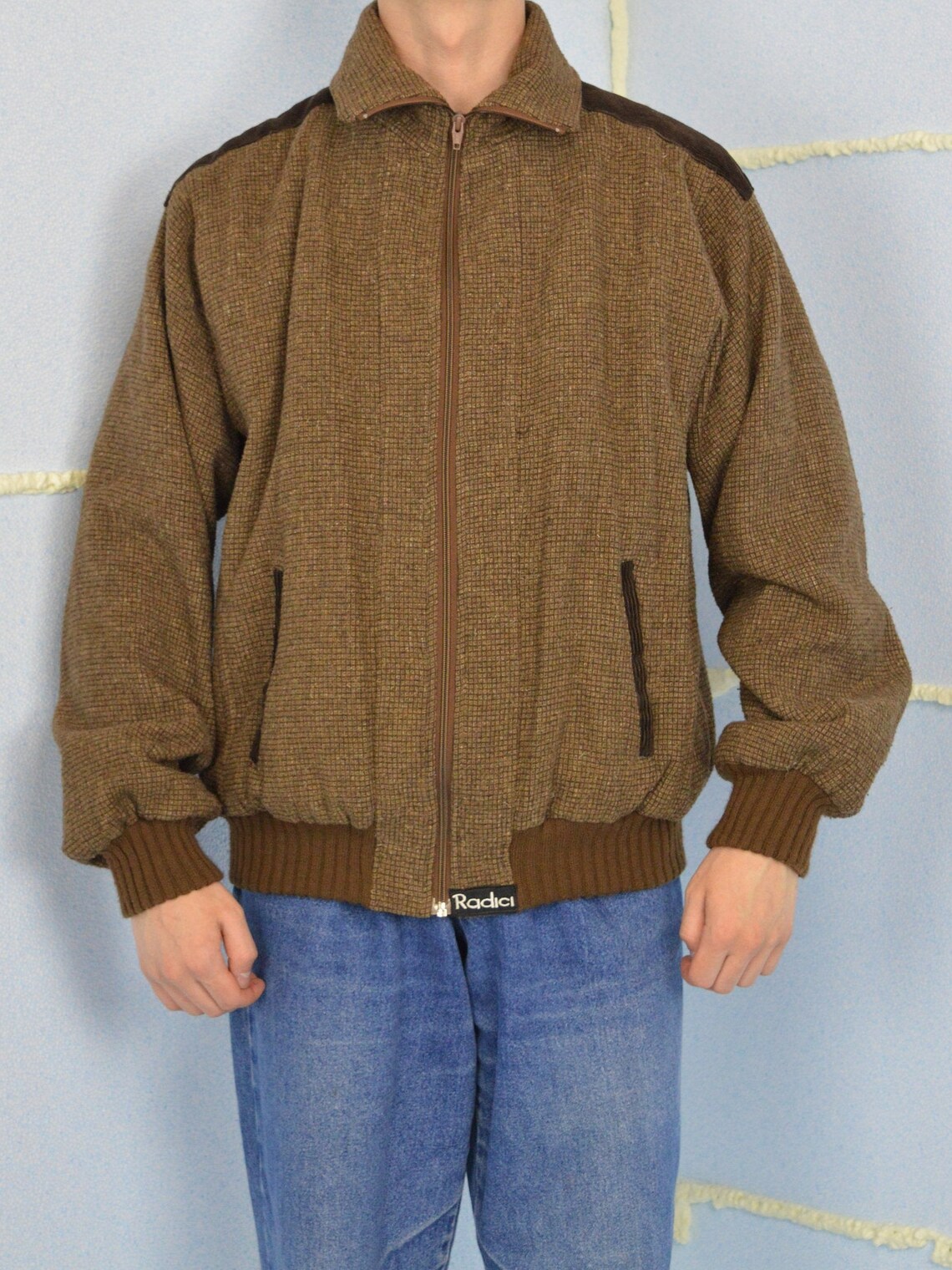 Vintage brown classic wool bomber jacket Etsy