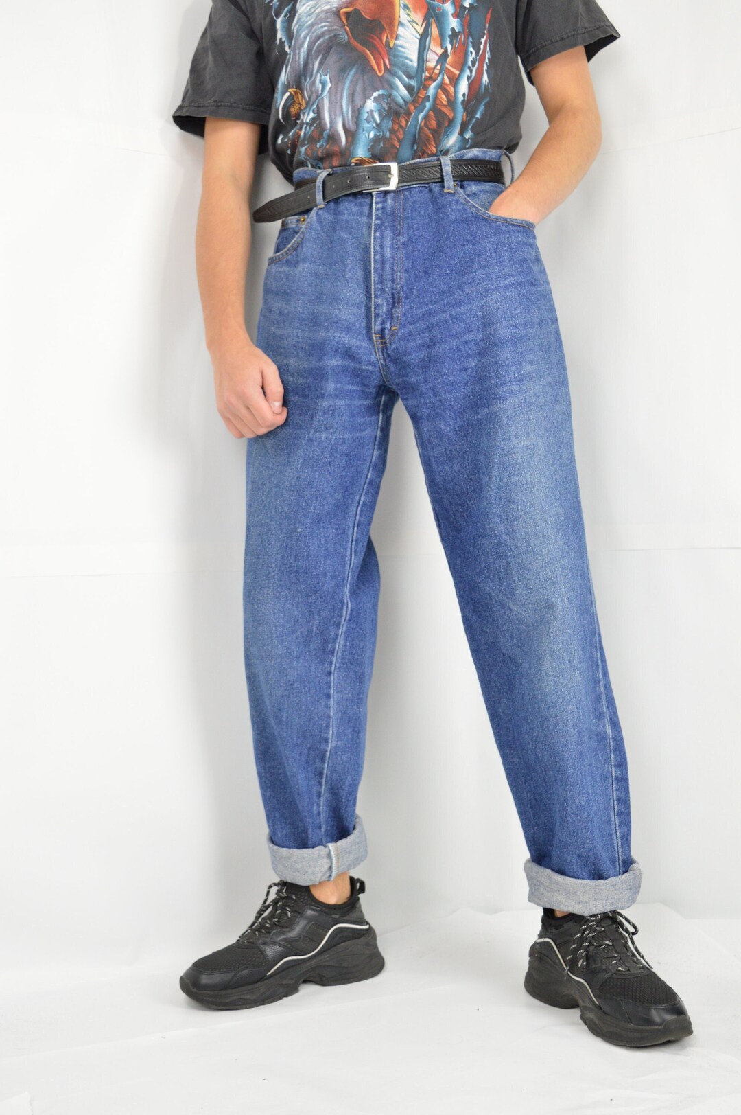 Retro Blue Straight Loose Jeans Pants