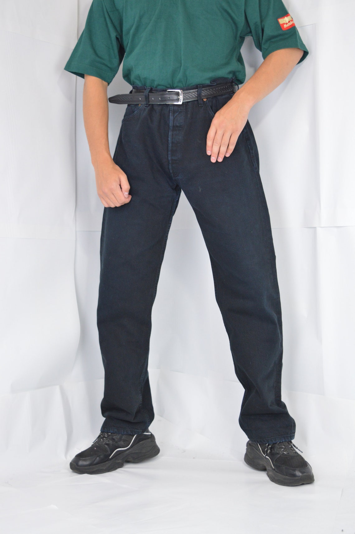 Vintage black denim Levi's 501 straight Jeans trousers | Etsy