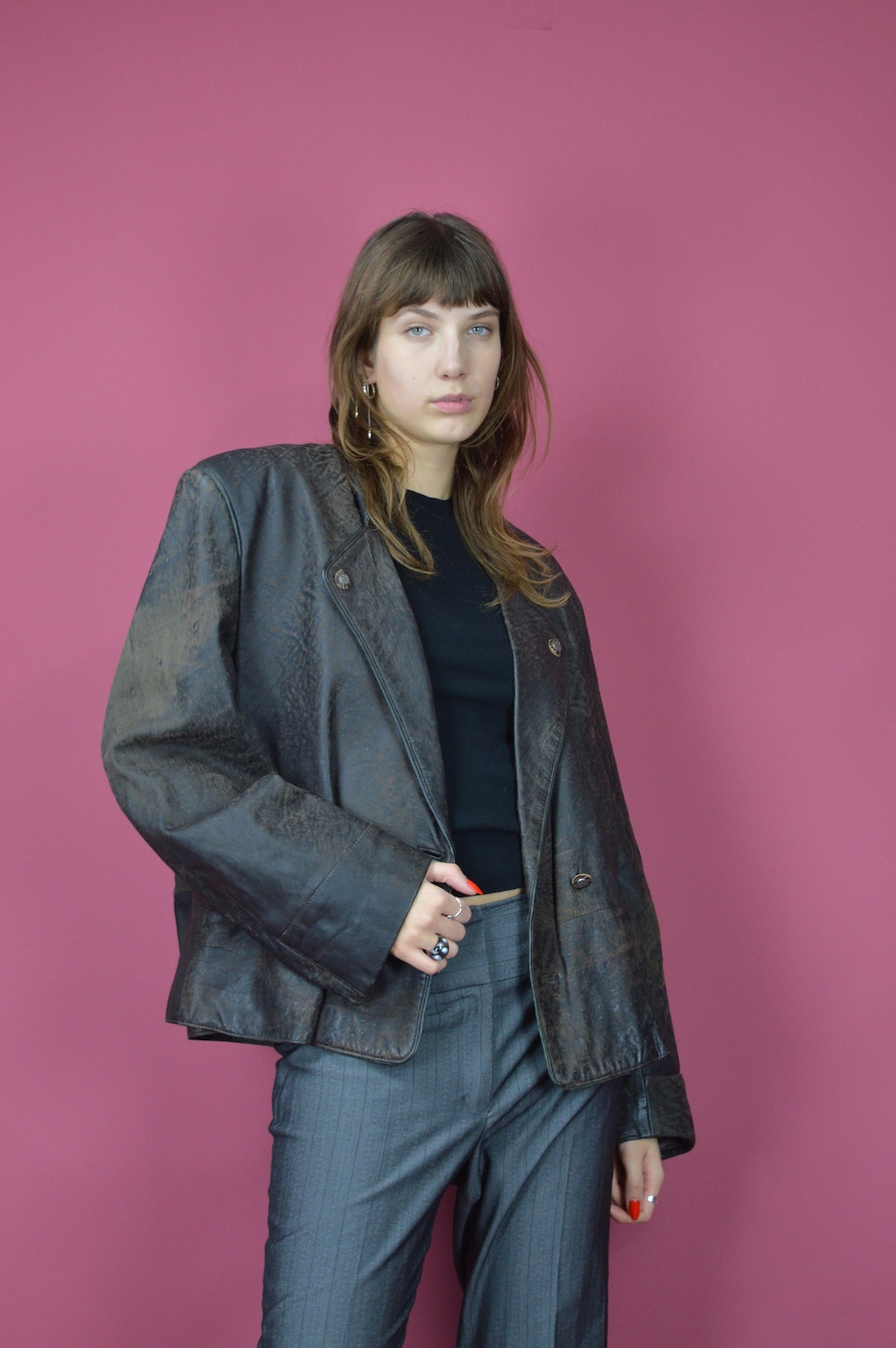 Vintage 80s ‘Werner Graumann’ Light Brown Long Leather Jacket L 16 18