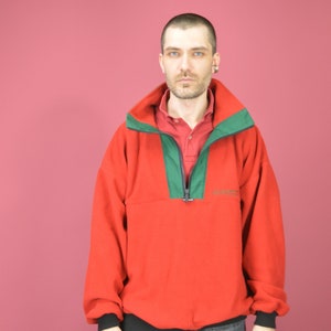 Felpa in pile classica 1/4 ZIP rossa vintage {82}