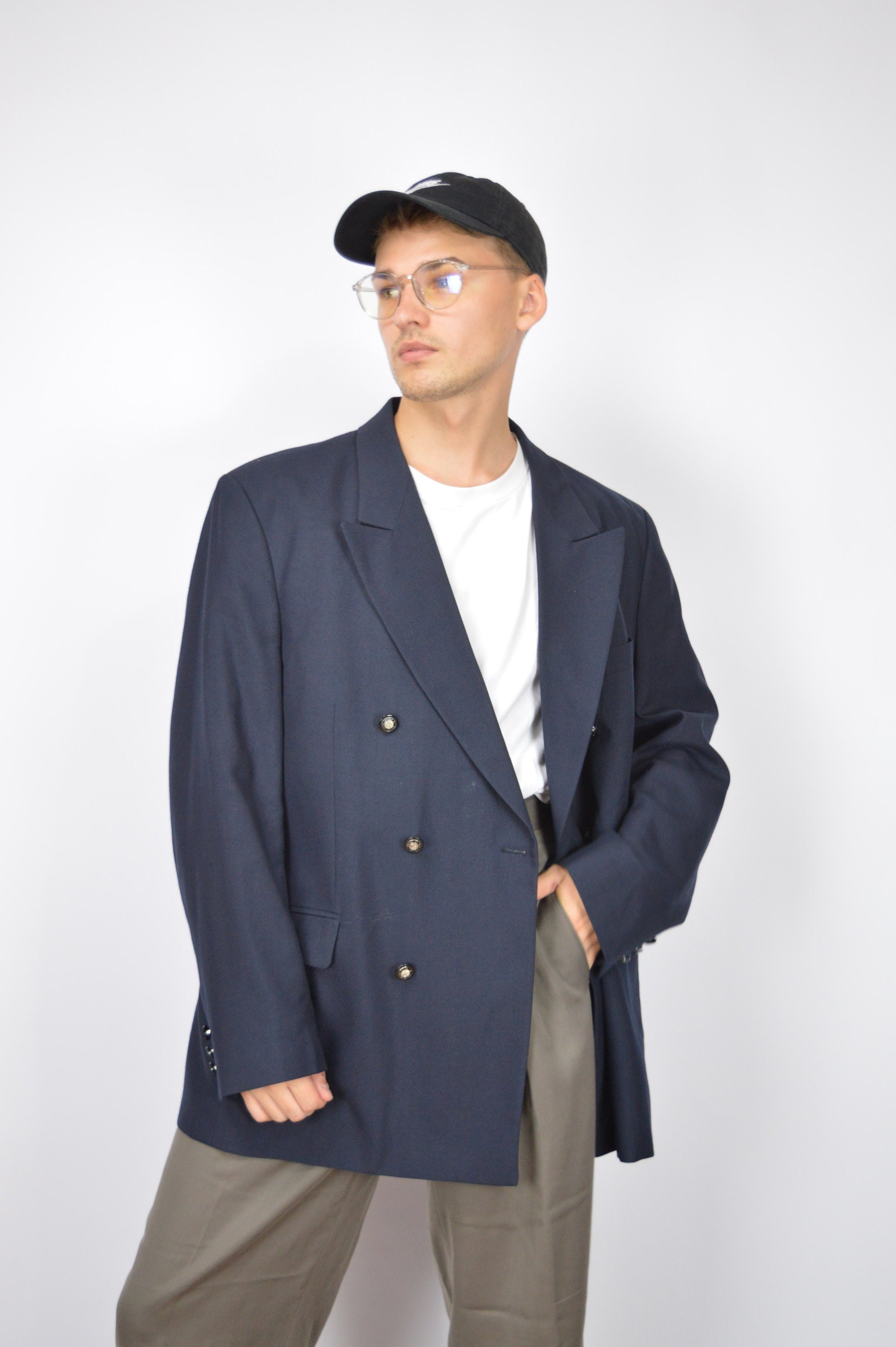 Vintage Dark Blue Classic 80's Wool Suit Blazer 141 - Etsy