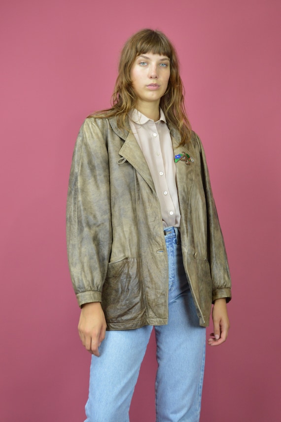 Vintage 80s Brown Panelled Swing Leather Coat Jacket M 14 16