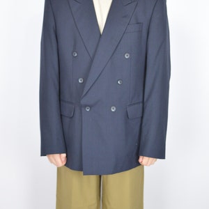 Vintage dark blue classic 80's wool suit blazer 96 image 5