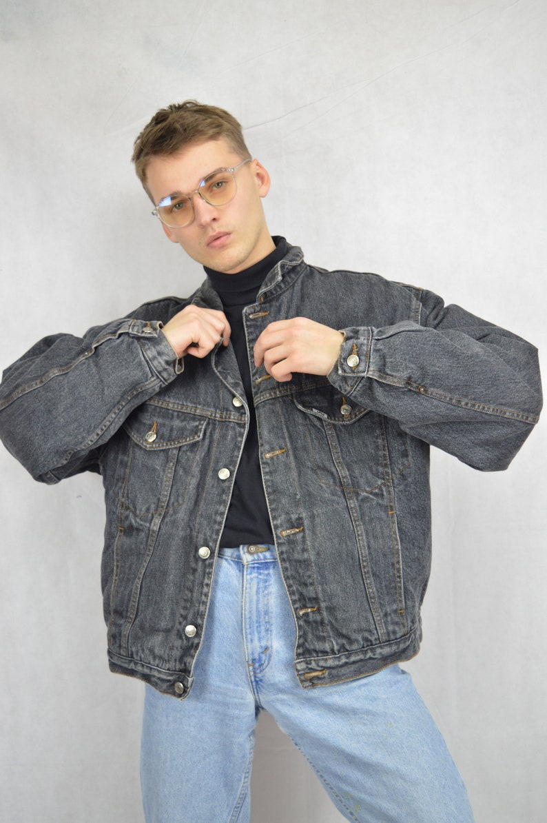 Vintage grey denim jeans classic bomber jacket