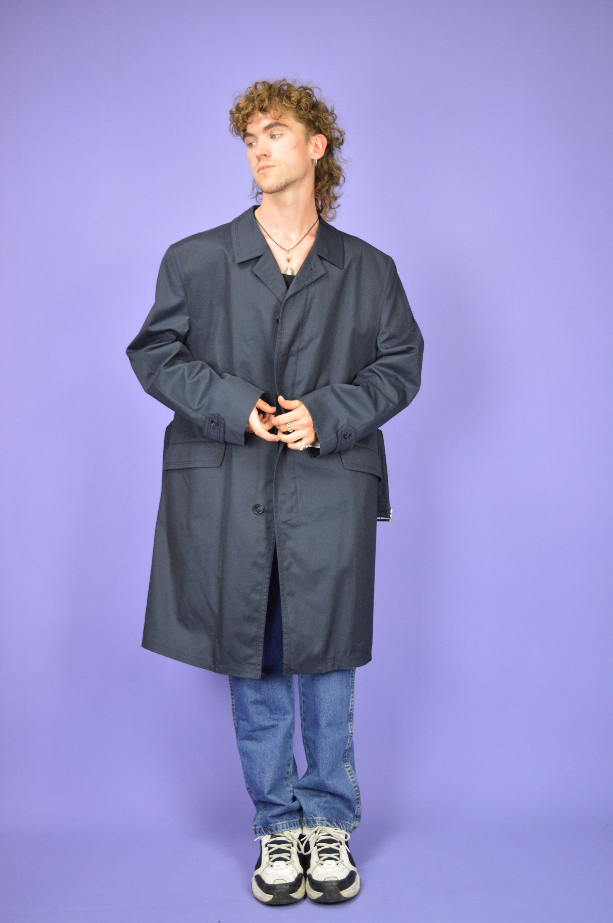 ジャケット・アウター 80s Vintage Classic Super Long Coat. Vintage Dark Blue Classic 80's Long Trench Coat {C19} - Etsy