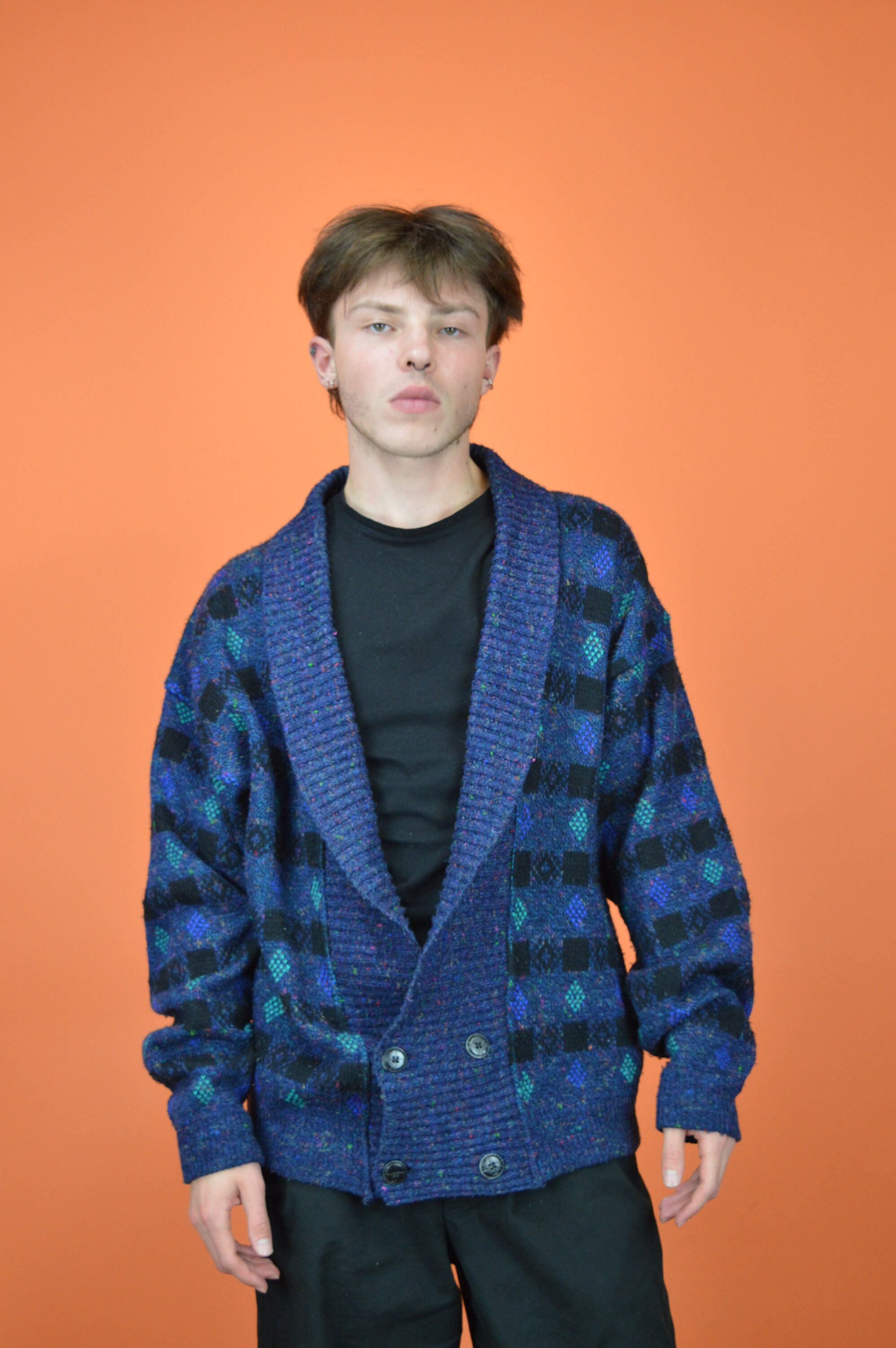 ヴィンテージブルークラシック80年代カーディガンスウェットシャツ{246