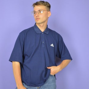 Vintage Blue Classic ADIDAS Cotton Polo Shirt - Retro Sportswear - Size L - Cotton - Casual Polo Top {P130}
