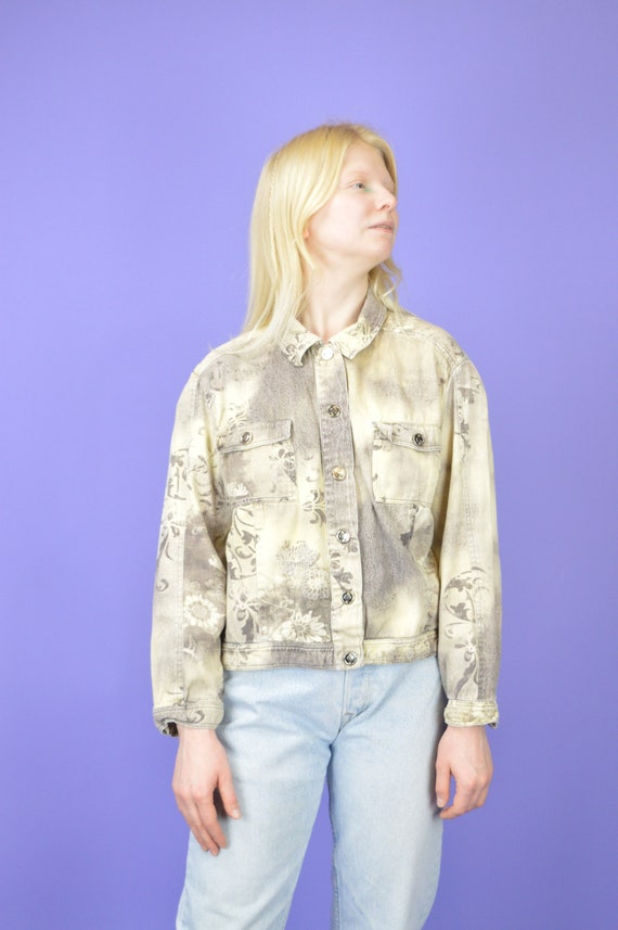 Chaqueta bomber de jeans clasicos de mezclilla con estampado grafico gris vintage W518 Etsy Mexico