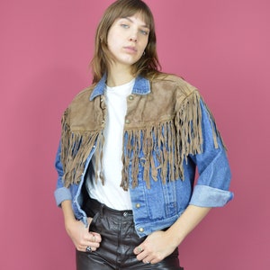 Vintage blue cowboy 80's denim jacket for women W65 image 4