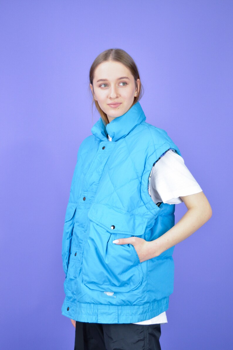 Vintage blue festival puffer gilet vest W101 image 5