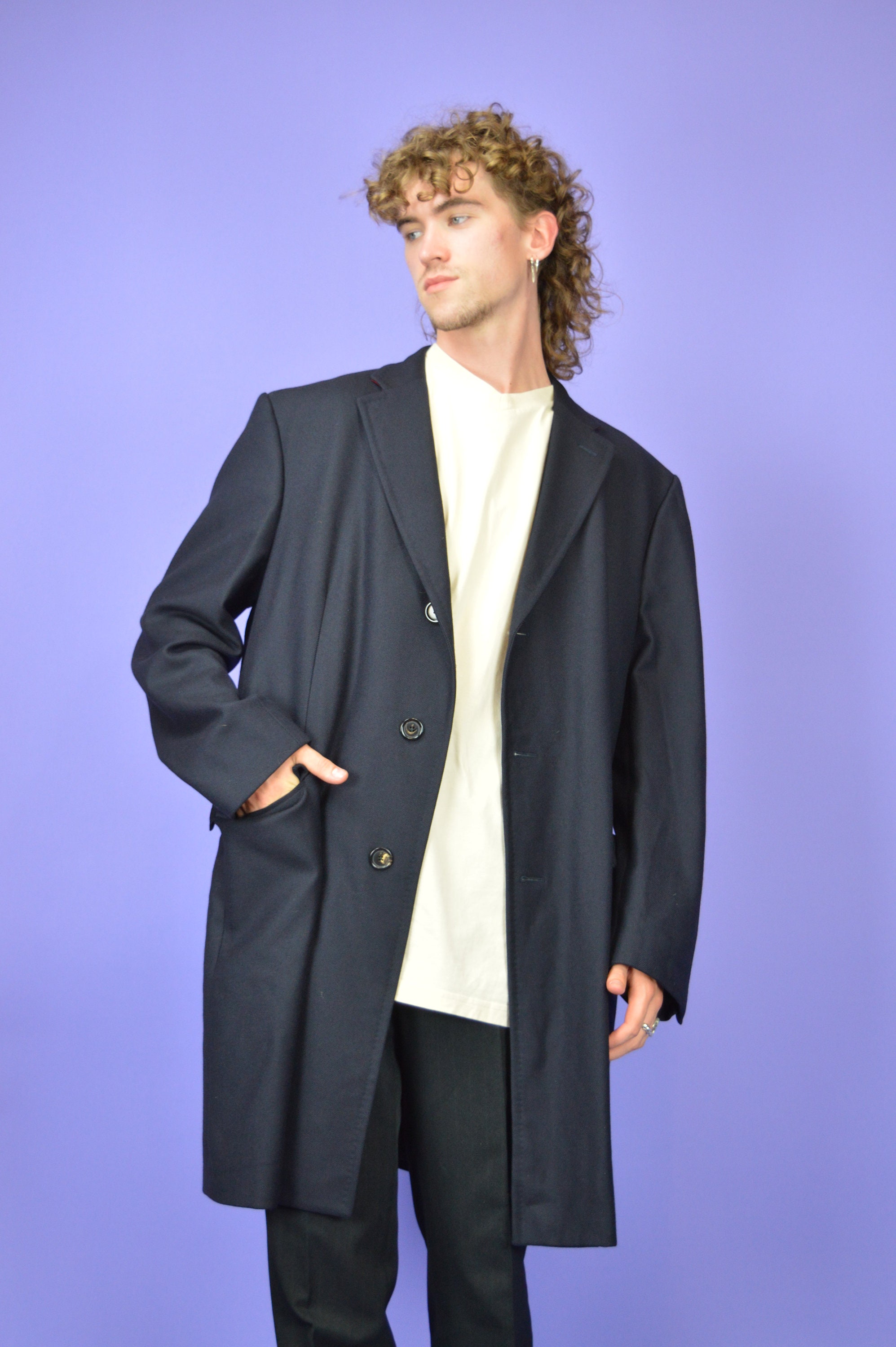 Vintage Dark Blue Classic 80's Wool Coat {C157} - Etsy