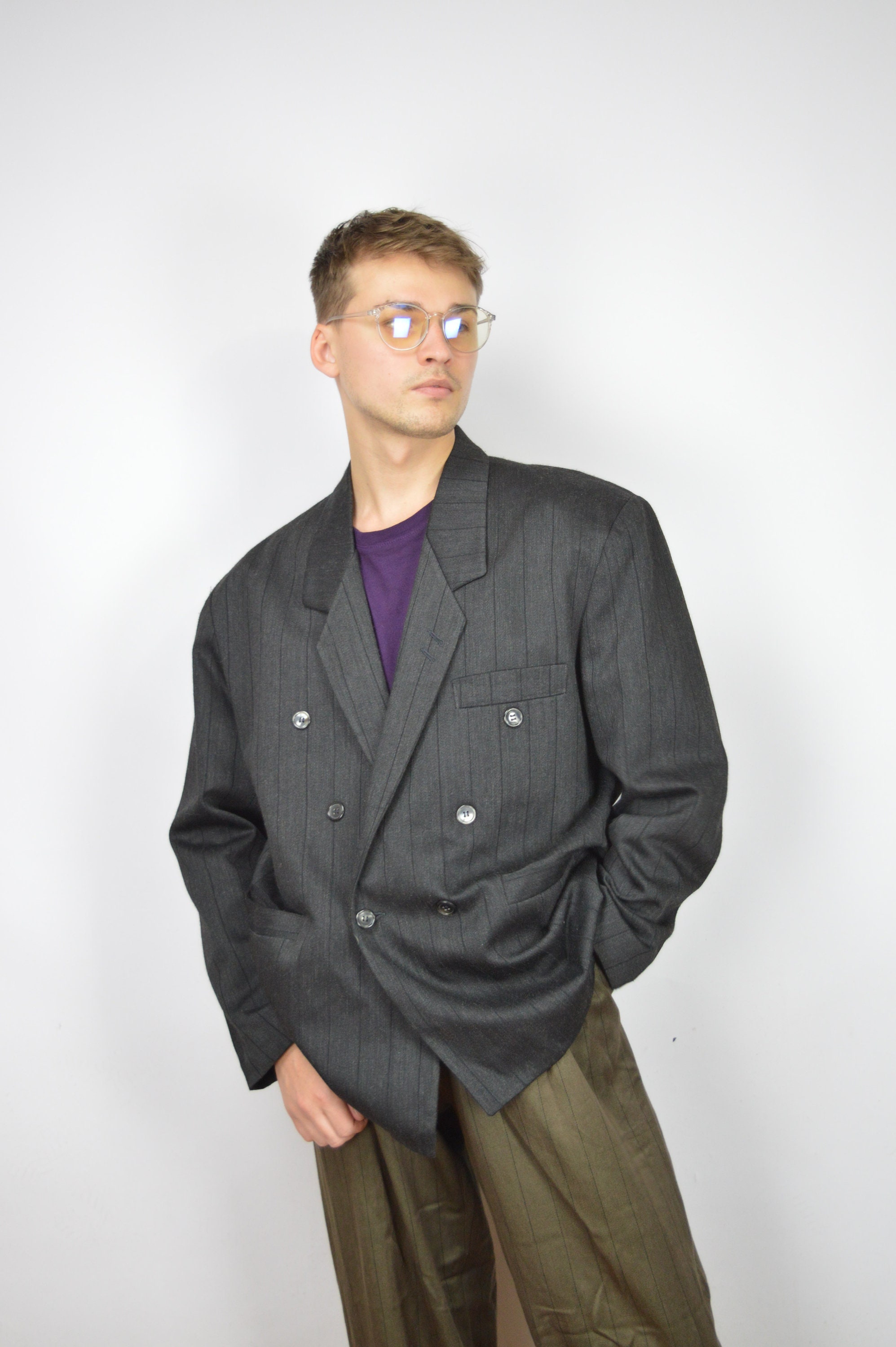 80s vintage double set up suit シックブラウン