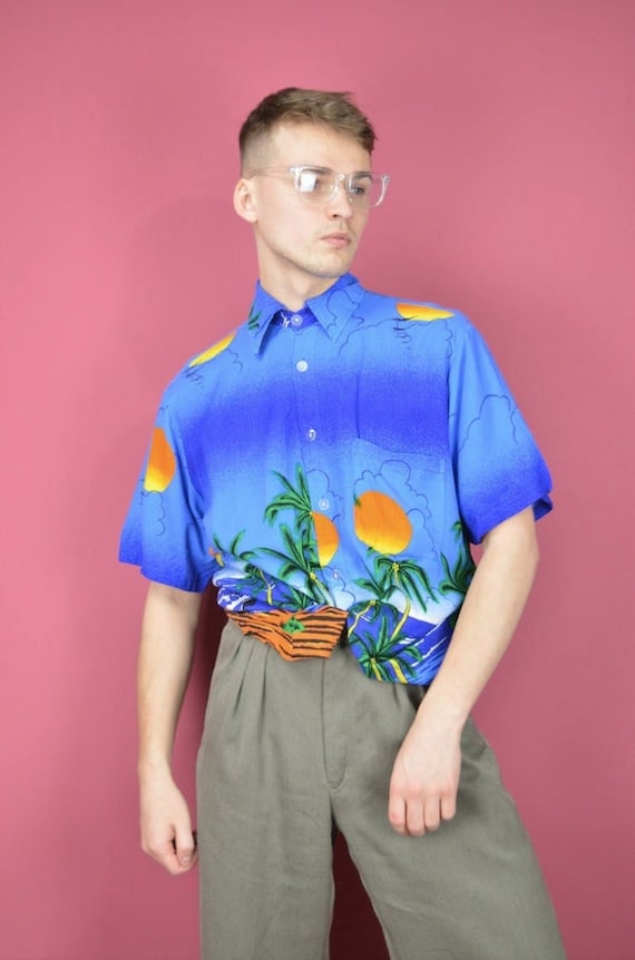 Camicia hawaiana a maniche corte con grafica multicolore vintage