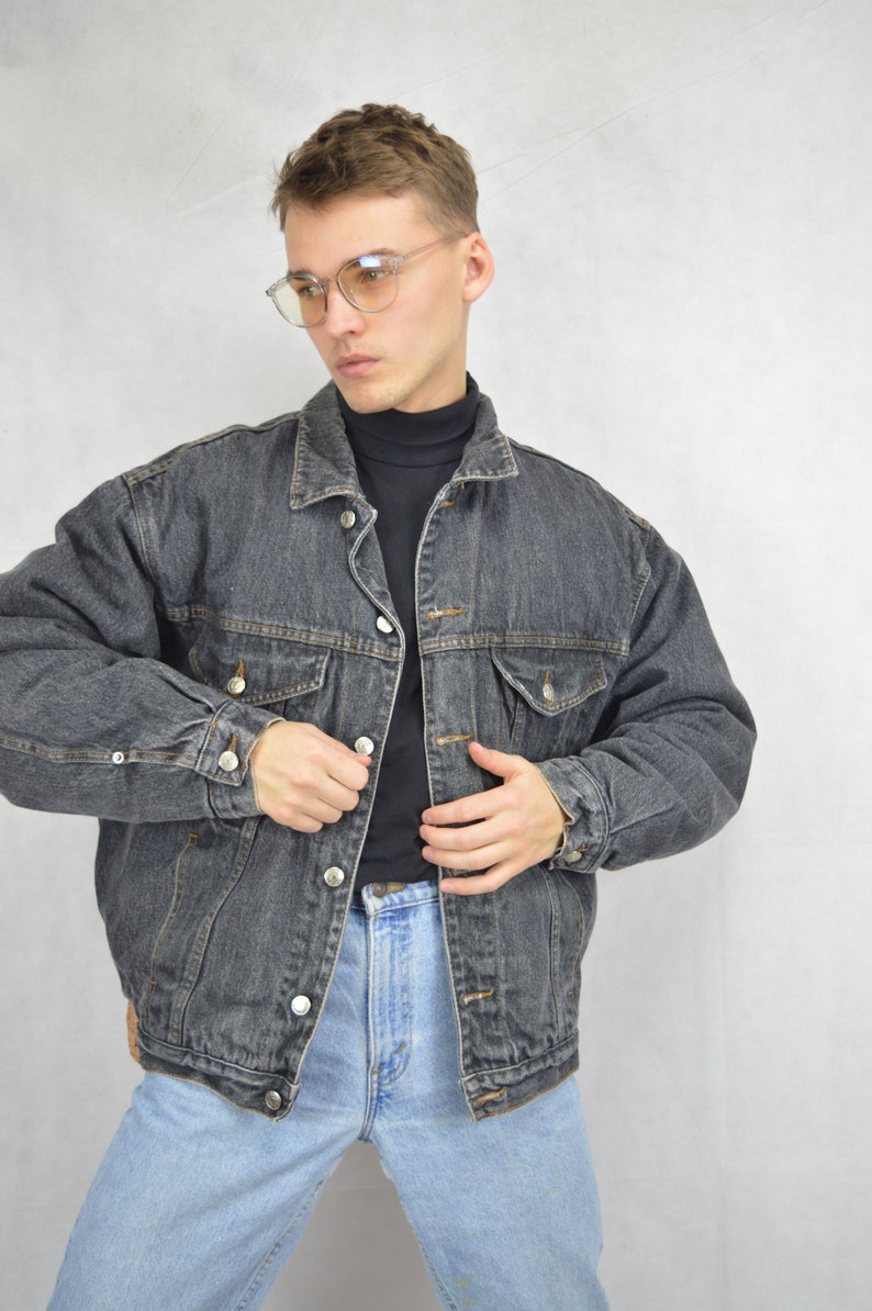 Vintage grey denim jeans classic bomber jacket