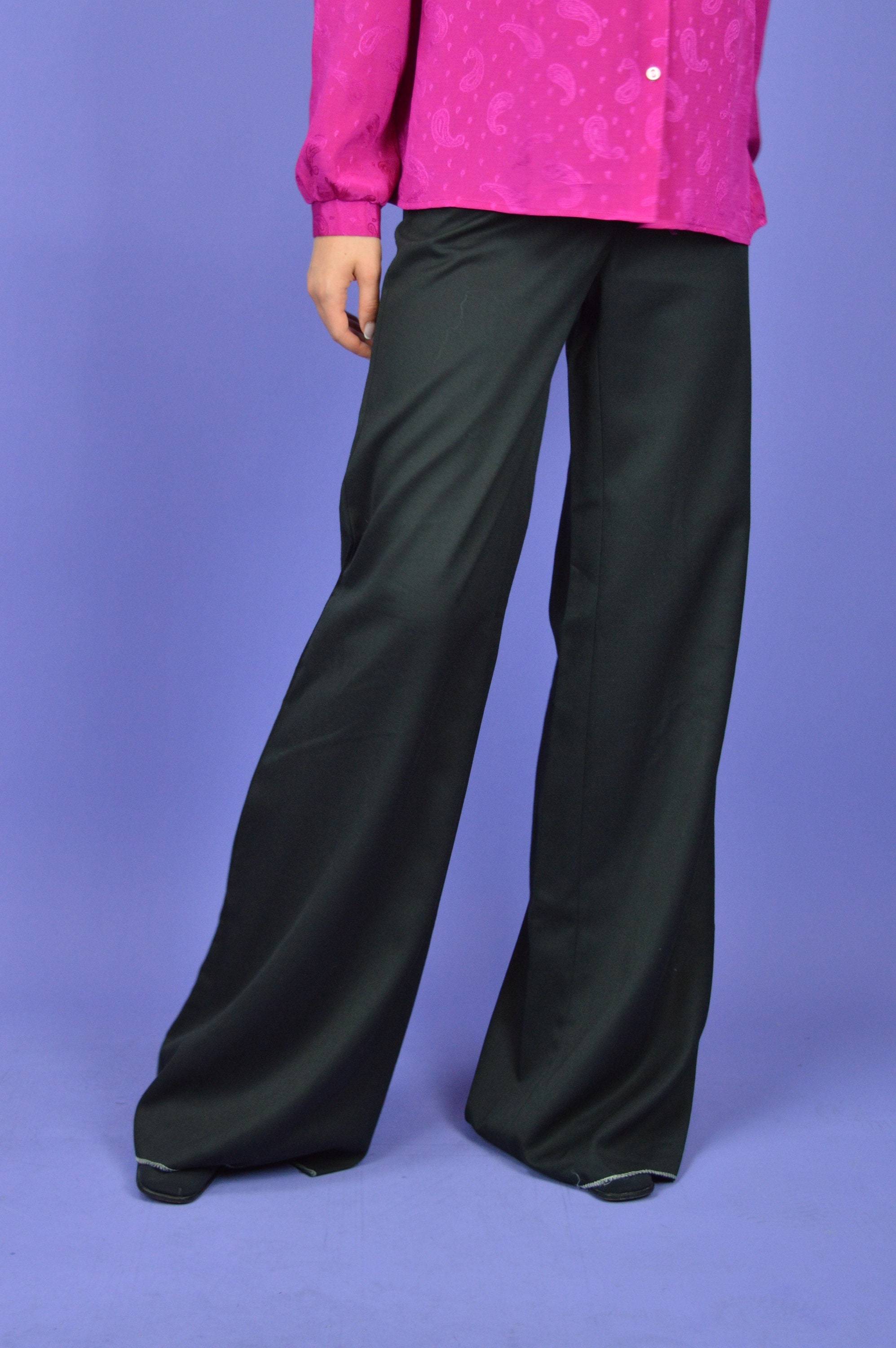【80s〜】 vintage wide baggy slacks Vintage Blue Classic 80's Wide Leg Trousers {W574} - Etsy Canada