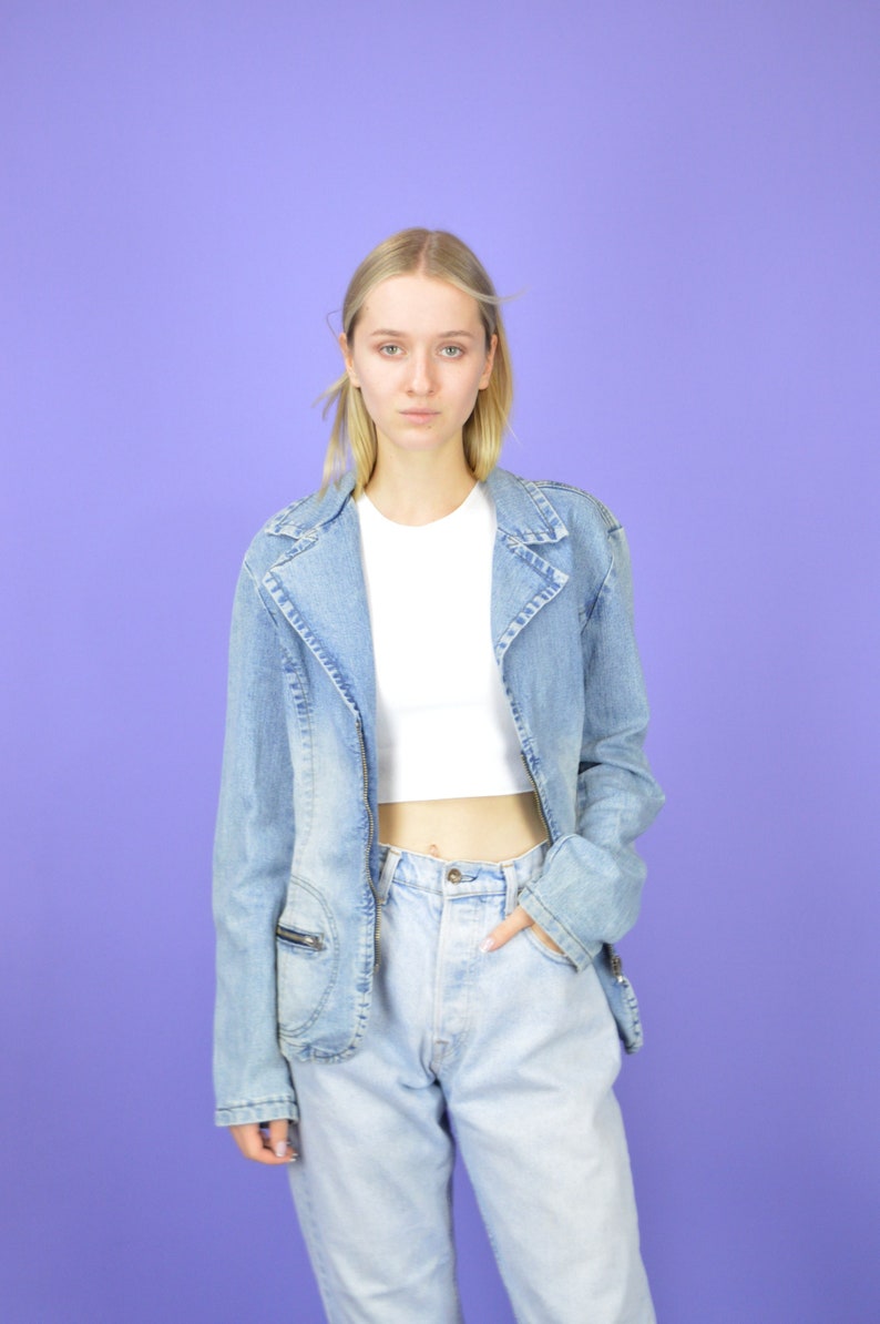 Vintage blue jeans classic denim bomber jacket W541 image 1