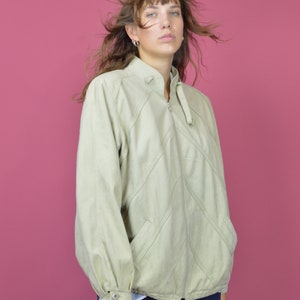 Vintage 90s Beige Bomber Jacket: Retro Streetwear, Size L