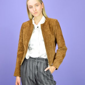 Vintage Brown Suede Leather Bomber Jacket | XS Retro Classic Bomber | 80s 90s Suede Jacket | Unisex Vintage Leather Outerwear |