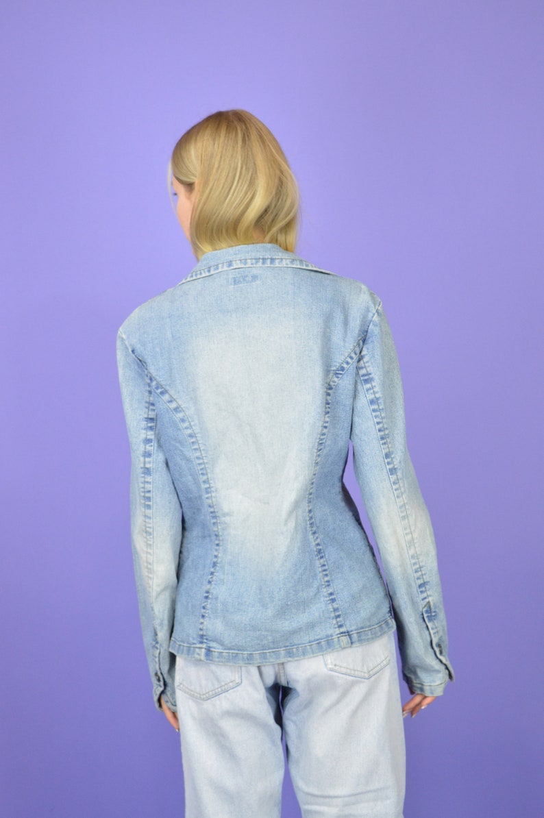 Vintage blue jeans classic denim bomber jacket W541 image 5